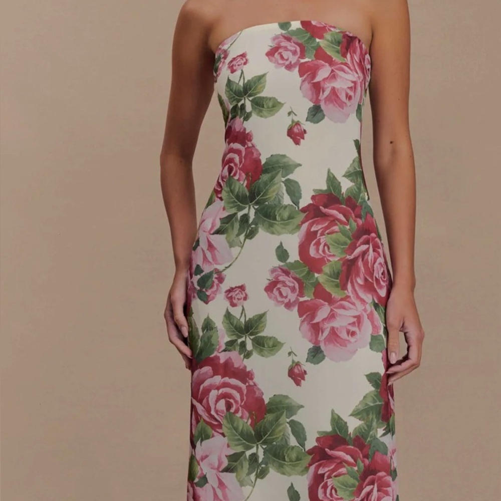Meshki Floral Strapless Dress - Pink and Green